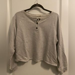 Lush Grey and White Stripped Long Sleeve Crop Top L